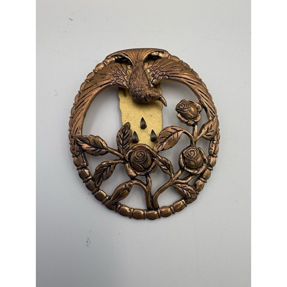 Vintage Dress Clip Bird Gold Tone Flowers